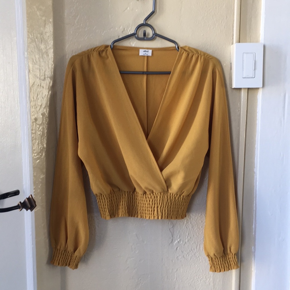 Aritzia Wilfred Deep V Long Sleeve Yellow Top